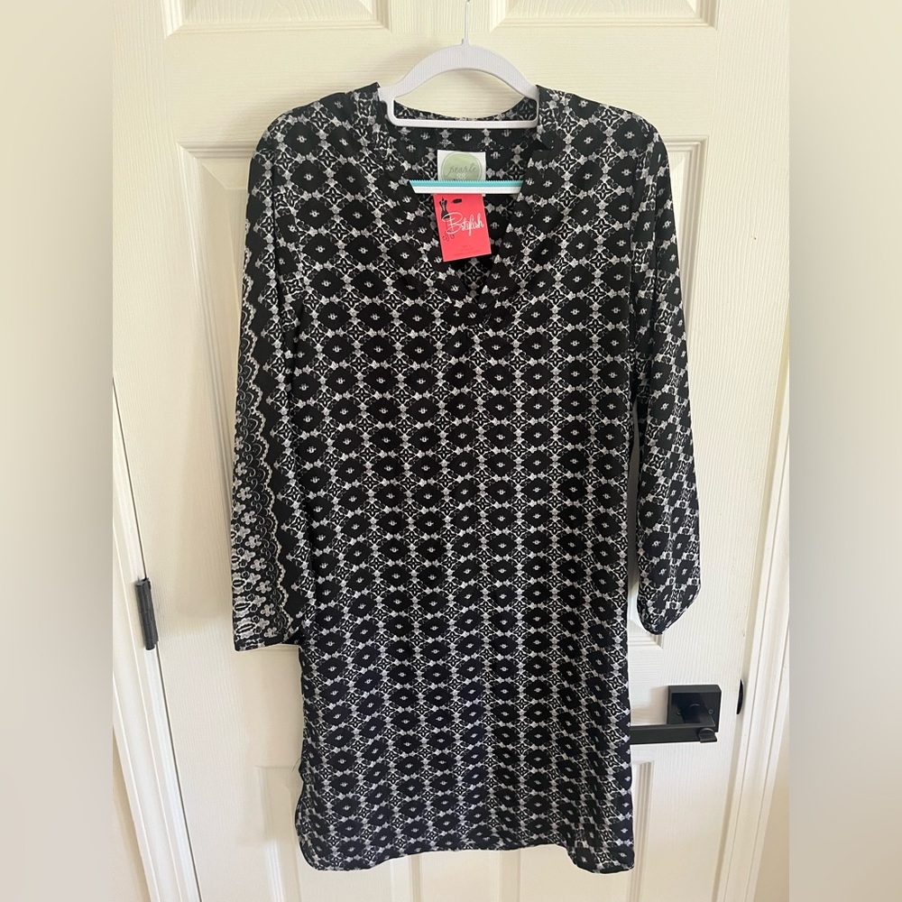 Pearl Black and White Patterned Long Sleeve Dress